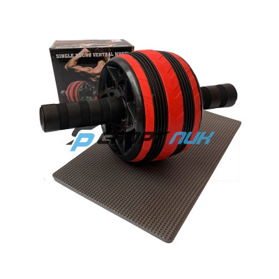 Ролик гимнастический одноколесный(одинарный), ручки TPR, с ковриком(Красный)